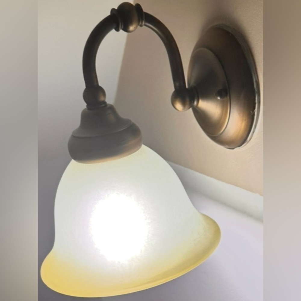 Indoor Wall Sconce - Brass with Milk Pale Cream / Yellow Frosted Glass Shade